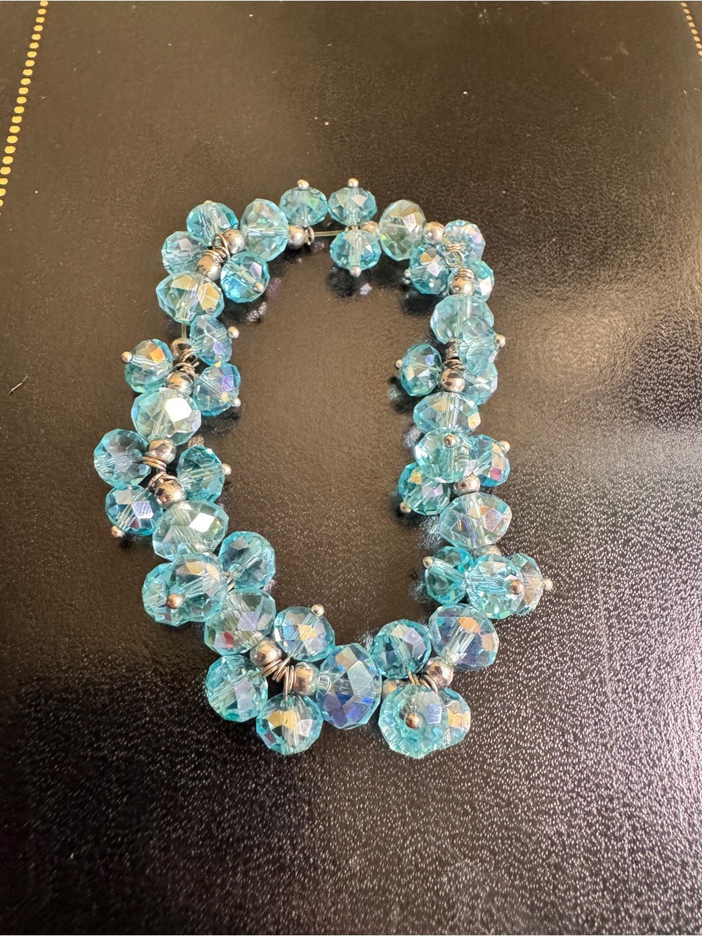 Sparkling Aqua tone Bead Stretch Bracelet - Brand